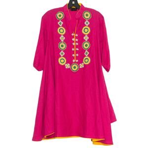Rang Ja Womens Dress Embroidered Beaded Pearl Boho Folk Artisan Pink Small EM